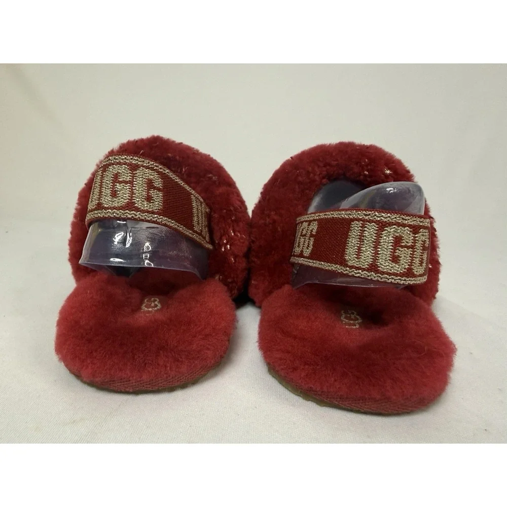 UGG Fluff Yeah Metallic Sparkle Girls Youth 10 Red Slipper Model  T 1125950T